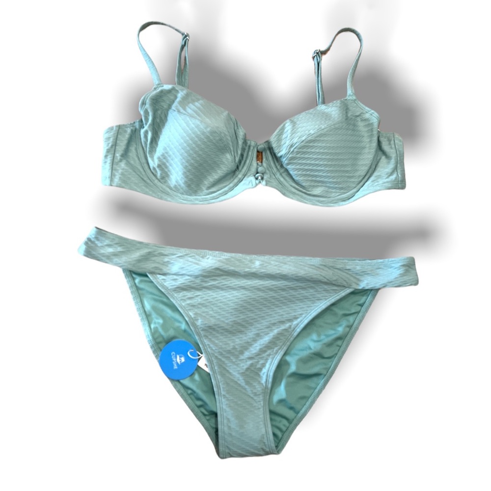 NEW dust  green two piece swimsuit wired top bikini Sz M